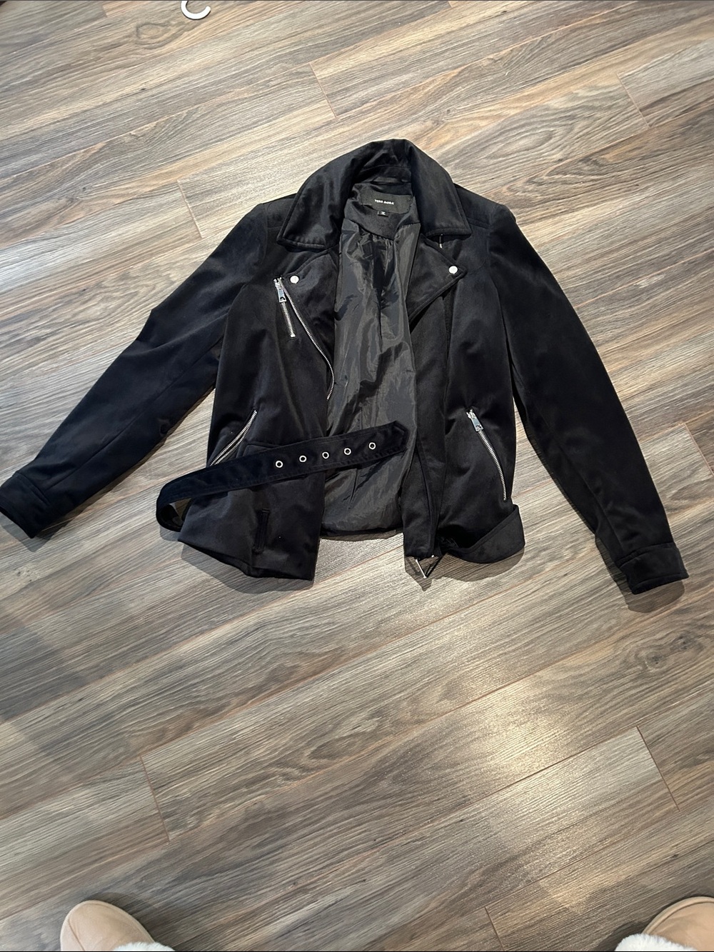Women’s Black Suede Moto Jacket with Belt